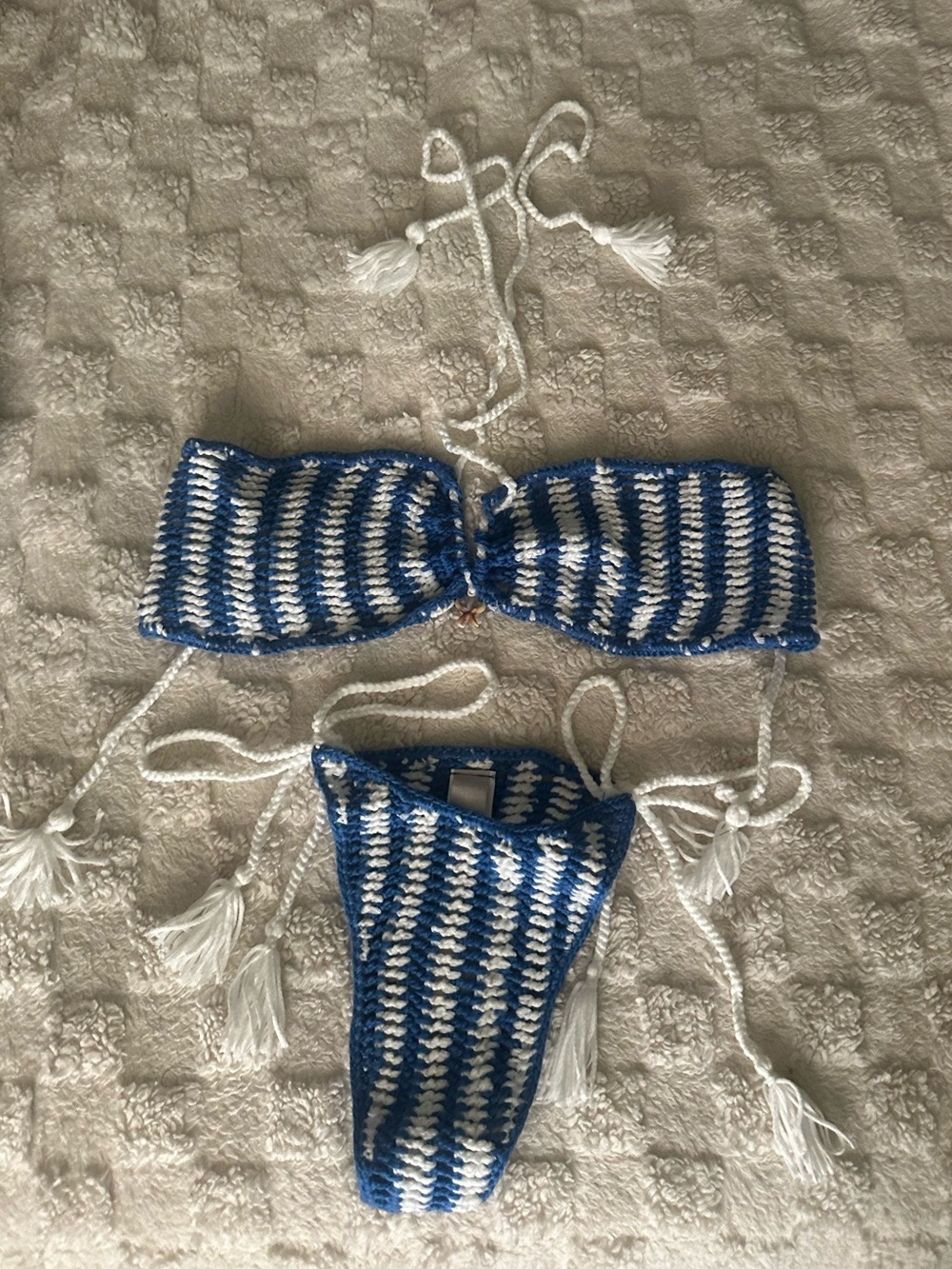 Small Blue and White Crochet Bikini Set